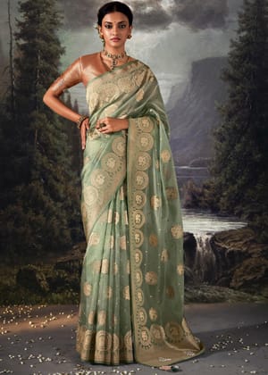 Fair Green Woven Banarasi Organza Silk Saree