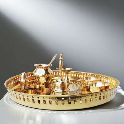 Brass Decorative Puja Thali Set With Multiple Items (ZMAS476 F)