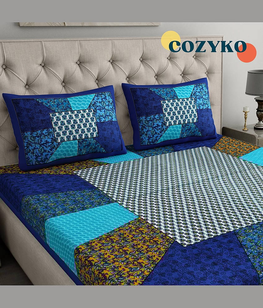 COZYKO Cotton 1 Double Bedsheet with 2 Pillow Covers ( Multicolor )