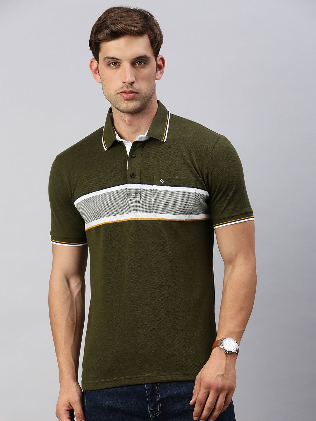 Classic Polo Men's Half Sleeve Olive Polo Neck Slim Fit Solid T-Shirt | VTA - 282 A SF P