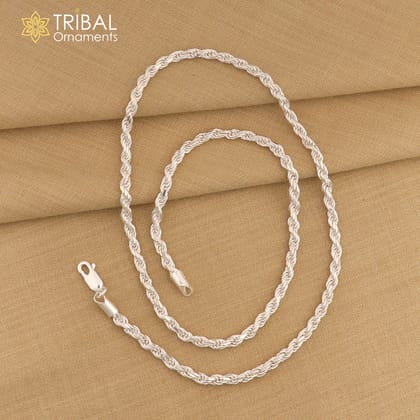 Trendy style Solid 925 sterling silver 19" TO 21" Rope chain 925 sterling silver handmade necklace chain, plain twisted silver chain ch572-19''