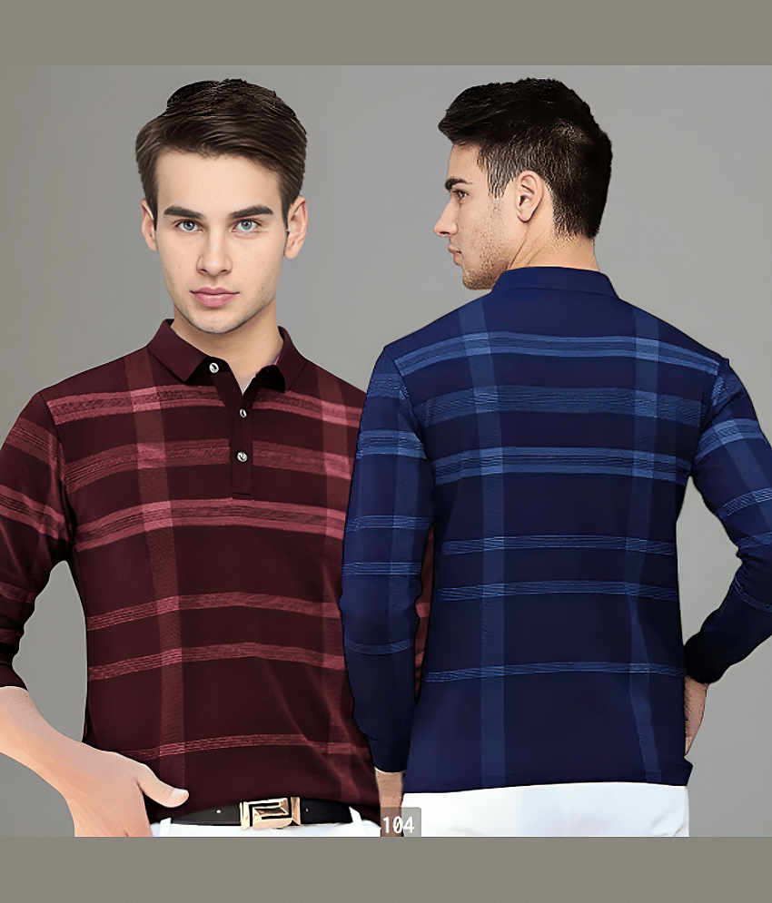 LAMATE Pack of 1 Cotton Blend Regular Fit Checks Full Sleeves Men's Polo T Shirt ( Black )
