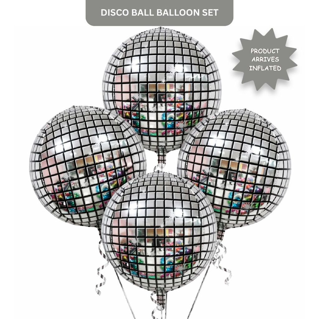 Silver Disco Ball Foil Balloons Set of 4 | Helium Filled & Delivers Inflated | Party Decoration for Birthday, Anniversary & New Year - Party and Festive Needs | Buy online on ZillyBuy
