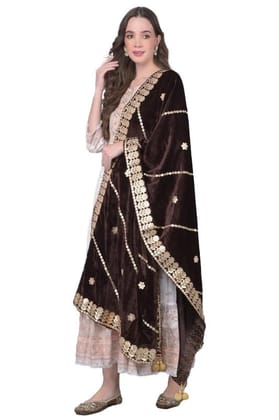 Women's Velvet Gotta Patti Dupatta (Brown)-PID46988