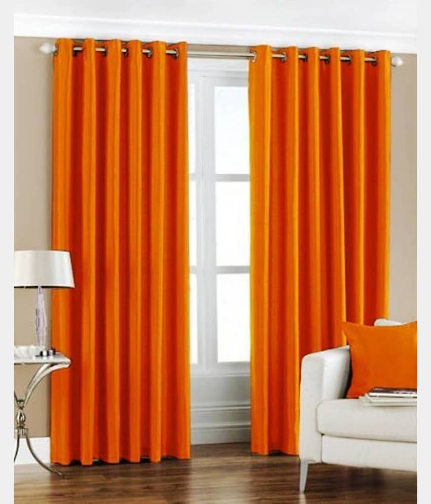 N2C Home Solid Semi-Transparent Eyelet Curtain 7 ft ( Pack of 2 ) - Orange