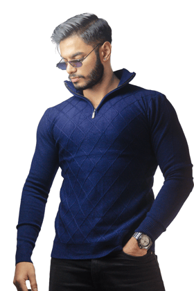 Navy Knitted Quaterzip Sweater-M