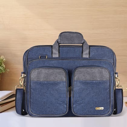 LOREM Blue & Grey Color Linen fabric 28L Laptop Messenger Bag For Men BG99