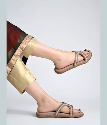Shoetopia Copper Women's Open Toe Flats