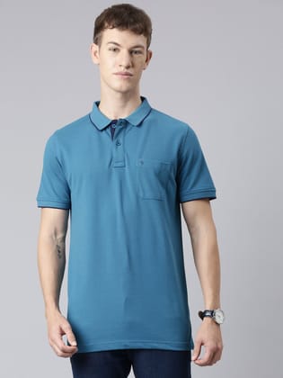 Classic Polo Men's Smart Double Pique Polo Half Sleeve Slim Fit T-Shirt | Nova - Ocean Depth