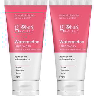 Globus Naturals Watermelon Face Wash with Vitamin B3  Hyaluronic Acid, For Hydration and Moisture retention, Suitable for Normal  Dry Skin 50gm, Pack of 2