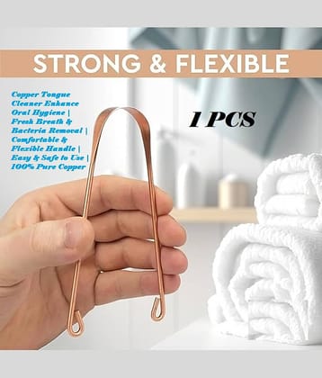 Copper Tongue Cleaner for Kids & Adults - Tongue Scraper for Superior Oral Hygiene, Fresh Breath, and Natural Mouth Detoxification (Pack of 1)