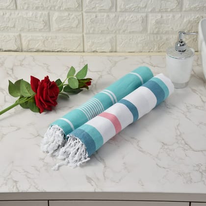 Furnofy Cotton 250 GSM Bath Towel Set Blue and Multicolor (Pack Of 2)
