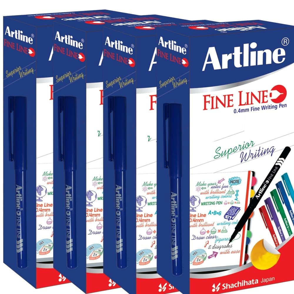 Artline Fine Line Pen Pack of 10 (BLUE COLOUR) of Box 4 | For Superior Writing by Artists, Designers, and Students