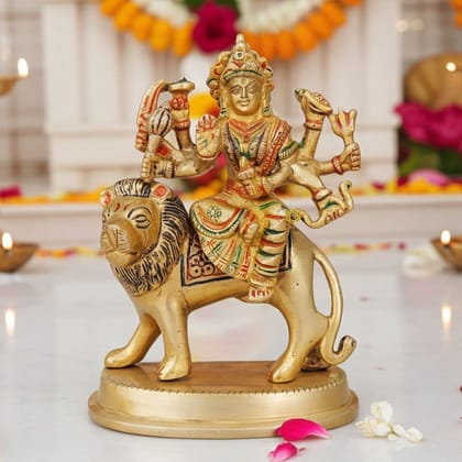 Brass Durga Ji Divine Idol - Artistic Goddess Statue for Home Temple, Height : 5.7 Inch (BSMAS937 A)