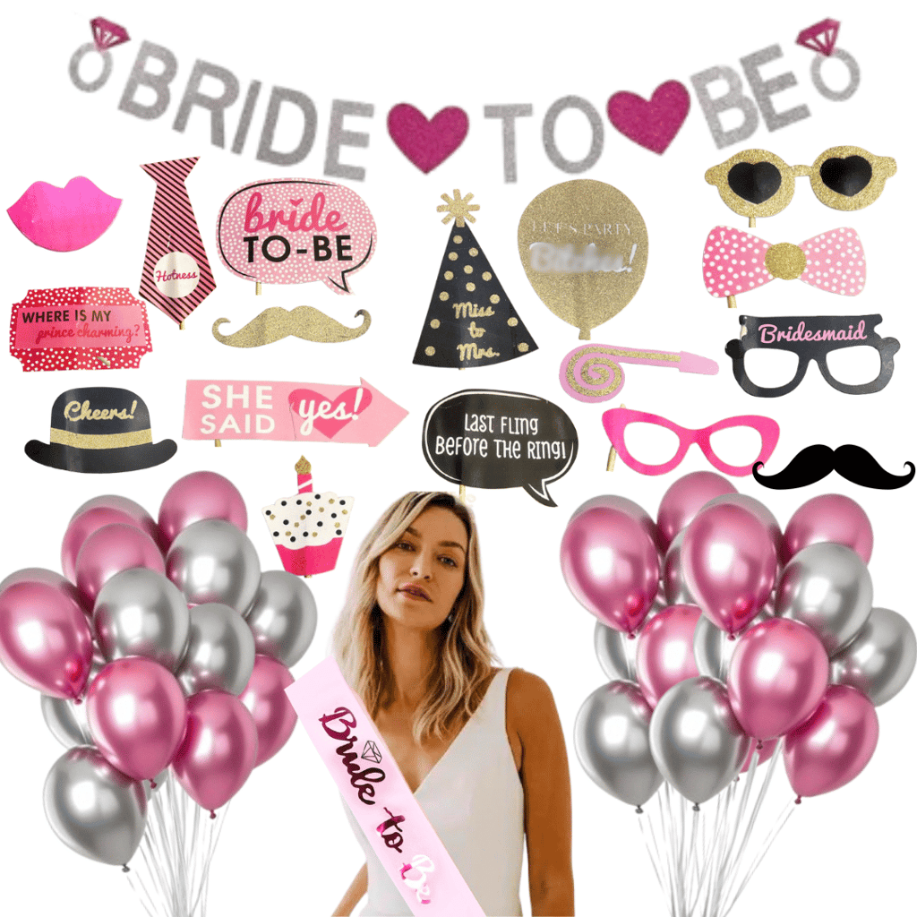 Bride To Be Metallic Pink & Silver Bachellorette Decor Set - 38PC - Party and Festive Needs | Buy online on ZillyBuy