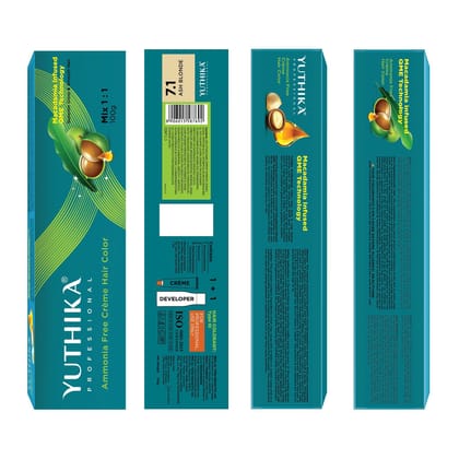 Yuthika Professional Creme Hair Color 7.1 Ash Blonde 100gm, Permanent Hair Colour, Professional Salon Hair Colour