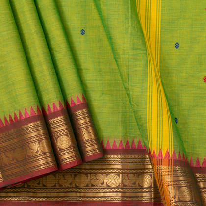 Green Kanchi Cotton Saree Ganga Jamuna Border PV MM KC 170