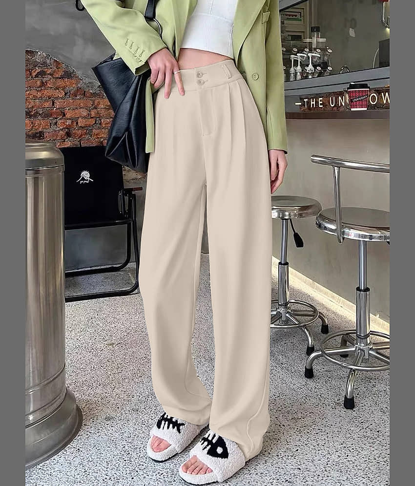 Aahwan Pack of 1 Polyester Relaxed Women's Casual Pants ( Cream )