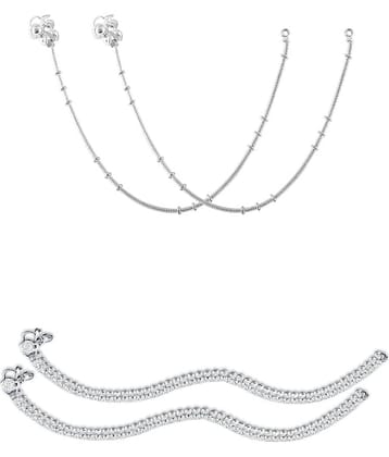 HEER COLLECTION - Silver Anklets ( Pack of 2 )