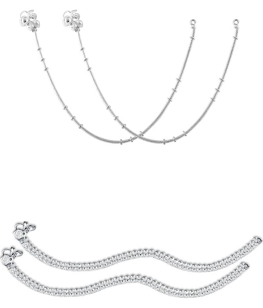 HEER COLLECTION - Silver Anklets ( Pack of 2 )