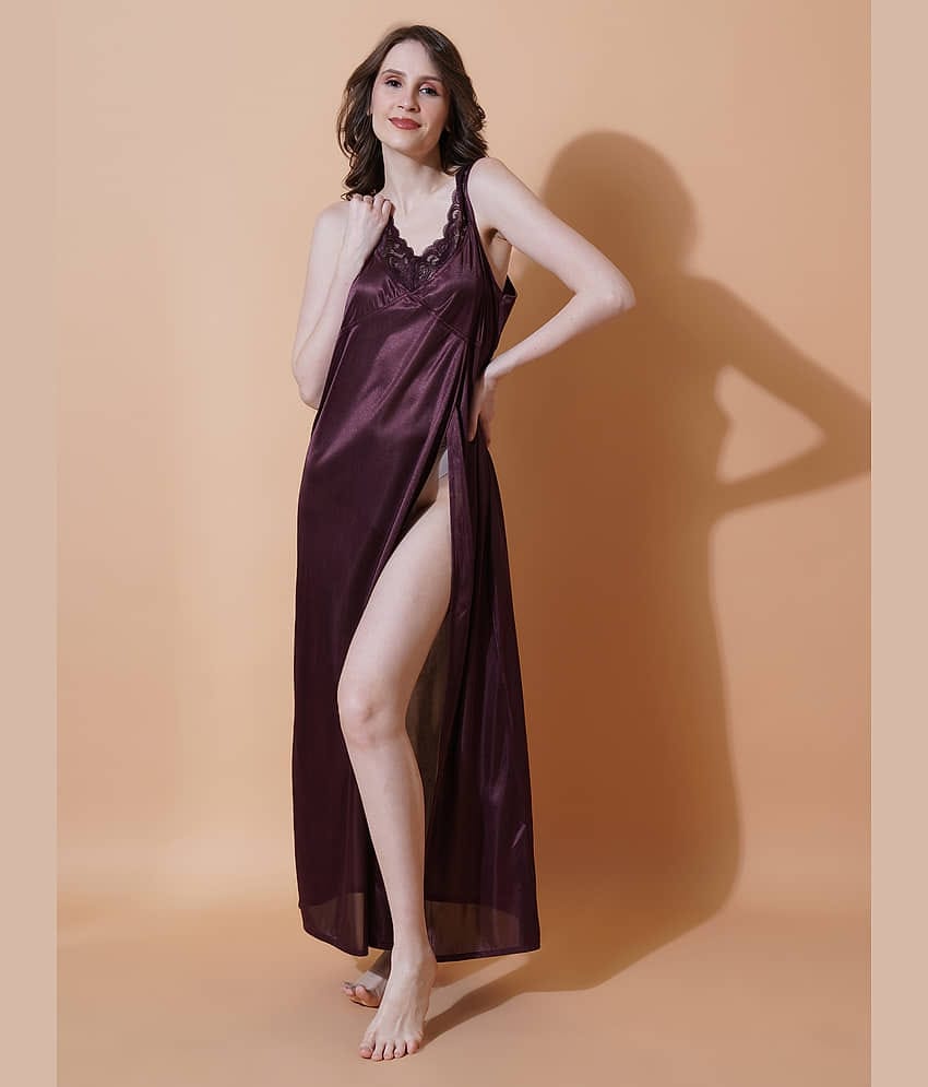 Reposey International Brown Satin Women's Nightwear Nighty & Night Gowns ( Pack of 1 )