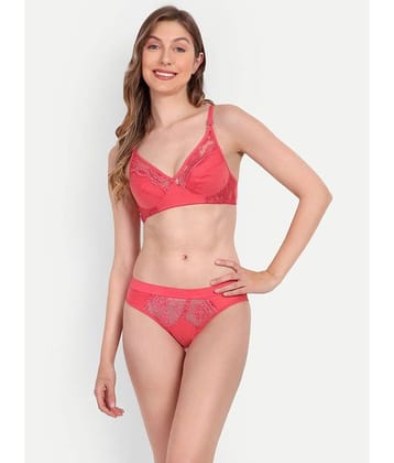 Aprozone Poly Cotton Women's Bra & Panty Set ( Peach ) Lingerie Set