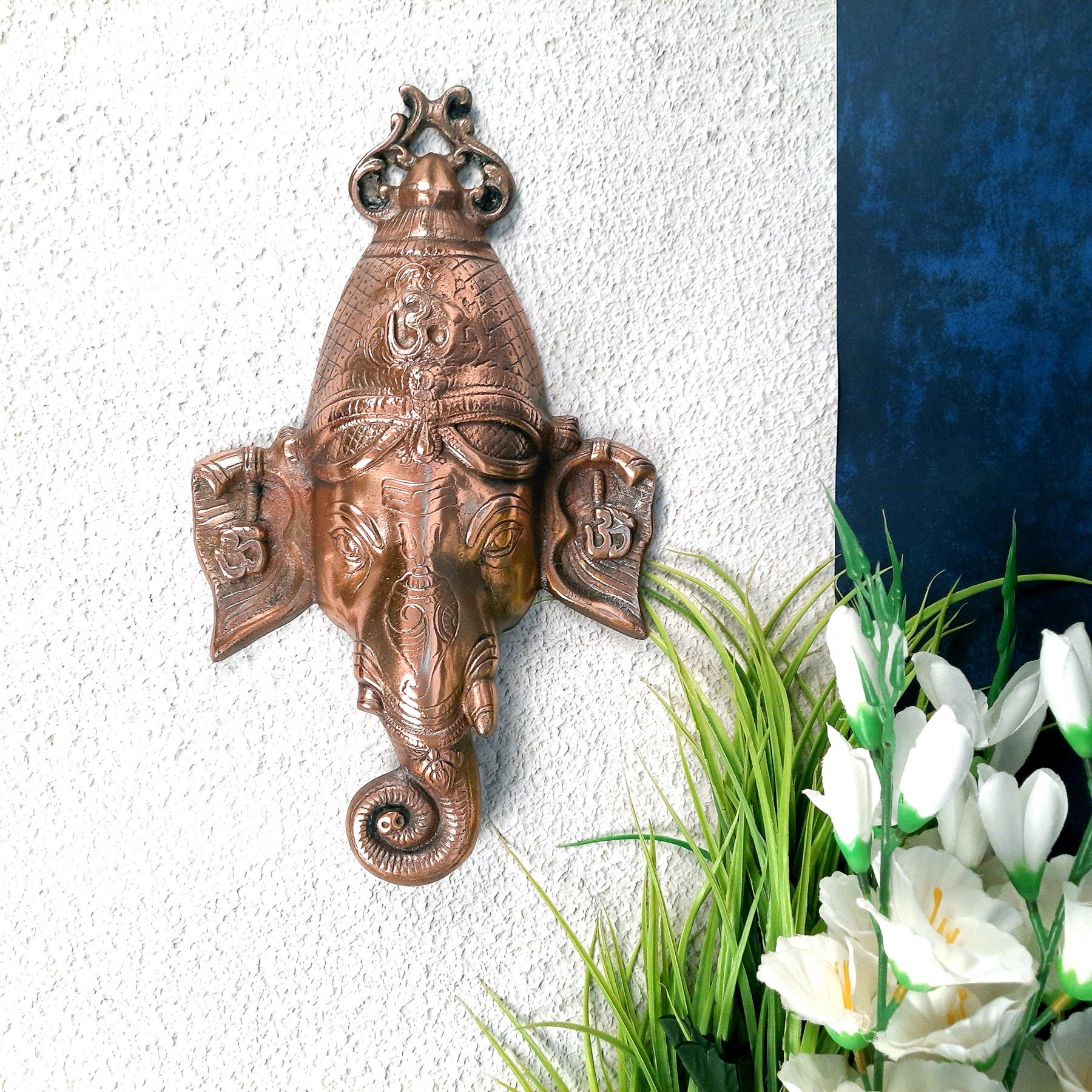 Ganesh Idol Wall Hanging | Lord Ganesha Face Wall Statue Decor |Religoius & Spiritual Wall Art - For Puja, Home & Entrance  Living Room & Gift - 15 Inch