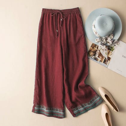 Classic Beauty: Maroon Palazzo with Stunning Embroidery-M