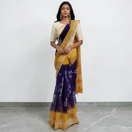 Handwoven Kota Doria Block-Print Cotton-Silk Saree with Blouse
