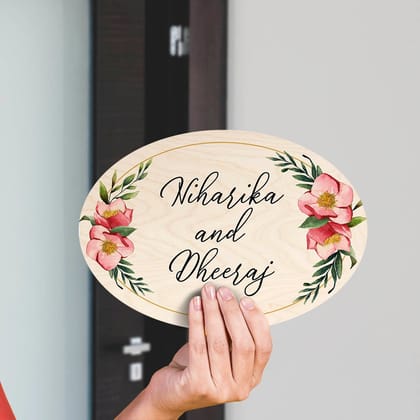 Flower Pattern Big Oval Shape Name Plate-Big Oval Name Plate