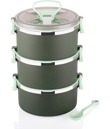 Analog Kitchenware 3 Pic School/Office Tiffin Stainless Steel Lunch Box 3 - Container ( Pack of 1 )
