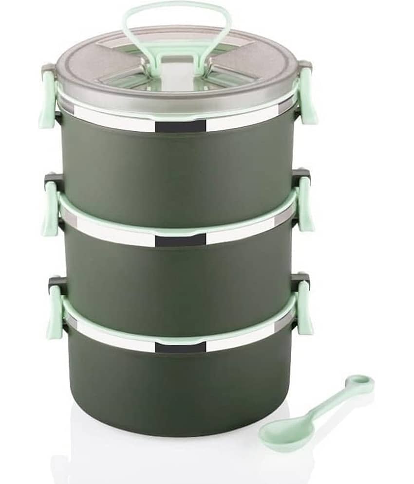Analog Kitchenware 3 Pic School/Office Tiffin Stainless Steel Lunch Box 3 - Container ( Pack of 1 )