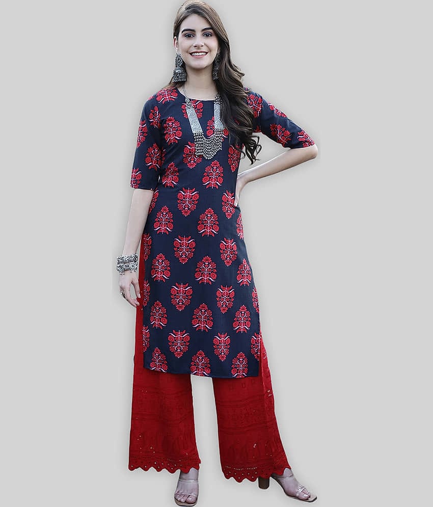 7Threads Crepe Printed Straight Women's Kurti - Red ( Pack of 1 )