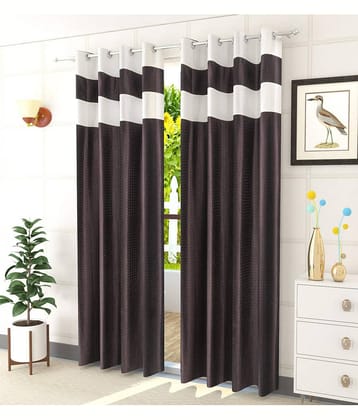 Kraftiq Homes Graphic Semi-Transparent Eyelet Curtain 9 ft ( Pack of 2 ) - Brown