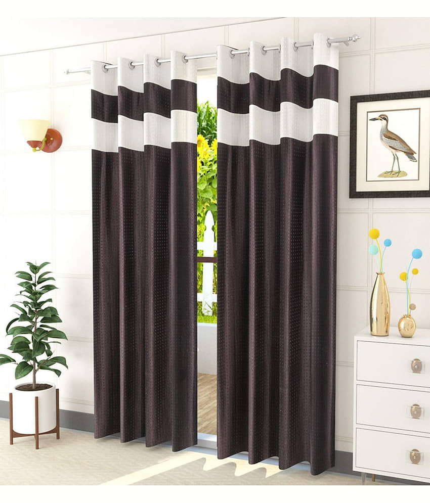 Kraftiq Homes Graphic Semi-Transparent Eyelet Curtain 9 ft ( Pack of 2 ) - Brown