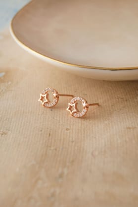 Star Orbit Rose Gold Plated Sterling SIlver Earrings-Rose