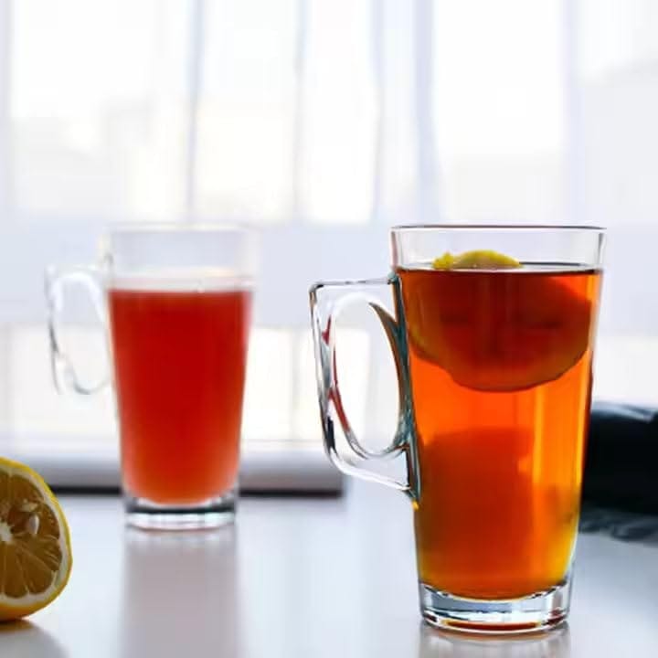 Glass Tea Cup 130 ML Coffee Mug with Handle Transparent Glass Mug Set for Coffee, Tea, Milk, Hot & Cold Drinks | Pack of 6