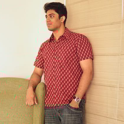 Red cotton printed half sleeves Shirt-S