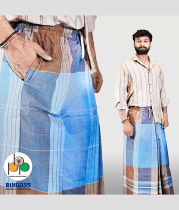 Pasandida Bunkar Product Elastic Blue Cotton Blend Men's Lungi Dual Pocket ( Pack of 1 )