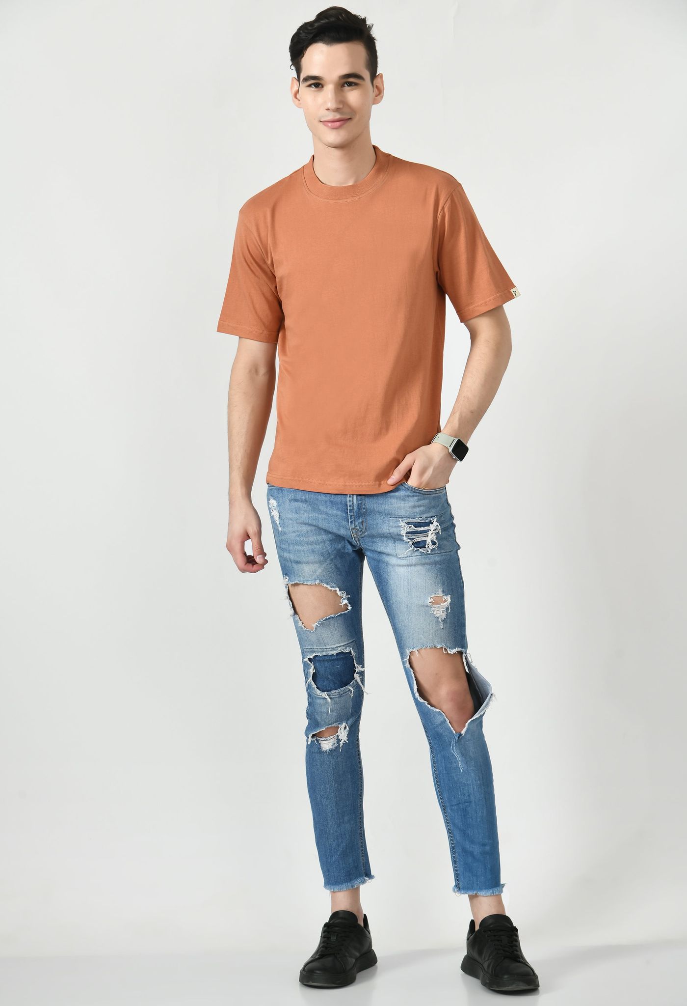 Drop Shoulder Crew Neck Tee High Rib Collar - Made in BCI Cotton Small / Aqua Blue