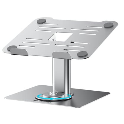 Portronics Twister Metal Laptop Stand with Rotation Base, Angle & Height Adjustable, Improves Air Flow, Metal Alloy Build, 10 KG Max Weight for Laptops (Grey)