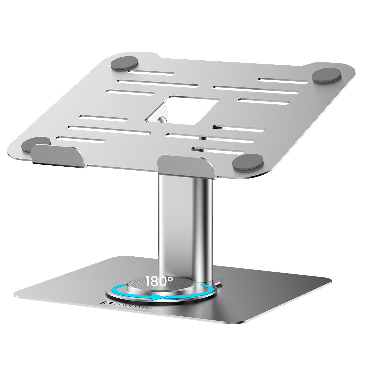 Portronics Twister Metal Laptop Stand with Rotation Base, Angle & Height Adjustable, Improves Air Flow, Metal Alloy Build, 10 KG Max Weight for Laptops (Grey)