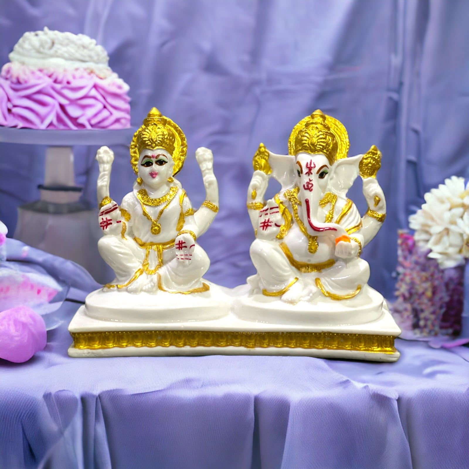 Laxmi Ganesha White Marble Look for Diwali Puja Best Gift For Shop Inauguration H – 12.5-Composite Marble