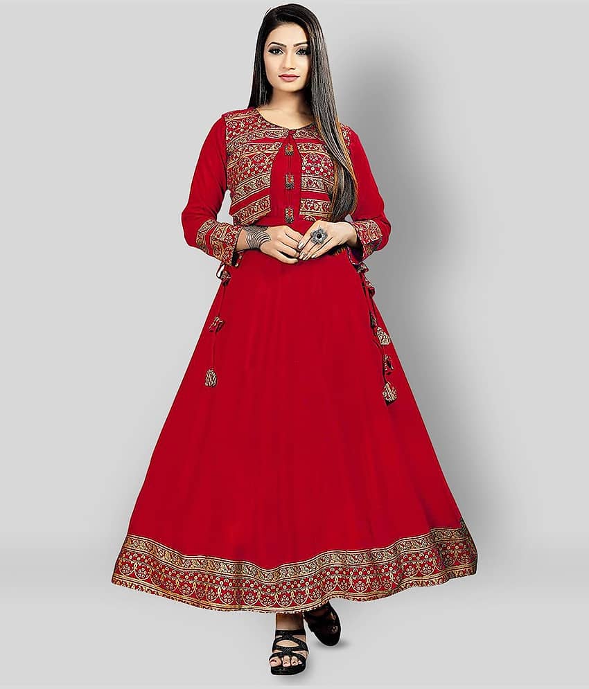 Estela - Red Rayon Women's Jacket Style Kurti ( Pack of 1 )