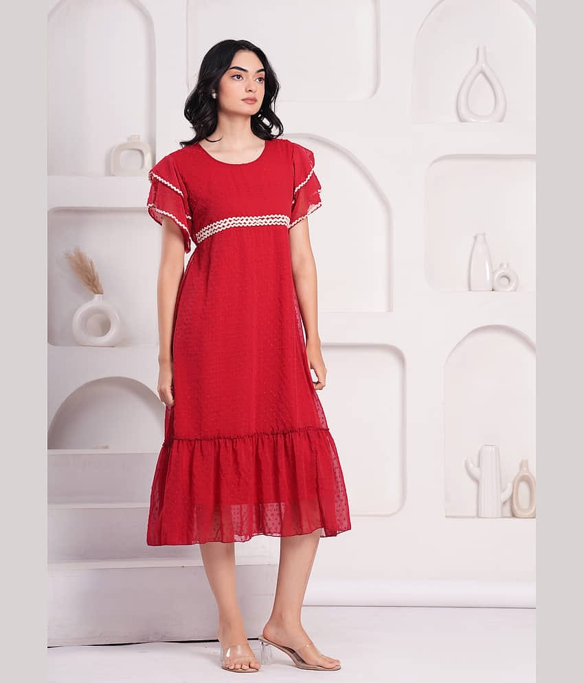 JAI SHIVAM TRADERS Women Georgette Self Design Empire Dress ( Red )