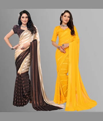 ANAND SAREES Satin Striped Saree With Unstitched Blouse Piece ( Multicolor )