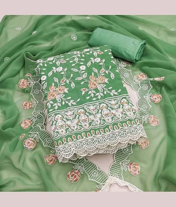 Rangtulika Ethnics Women Georgette Unstitched Dress Material ( Green )