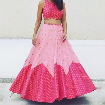 Trendy Pink Color Embroidered Semi Stitched Lahenga Choli