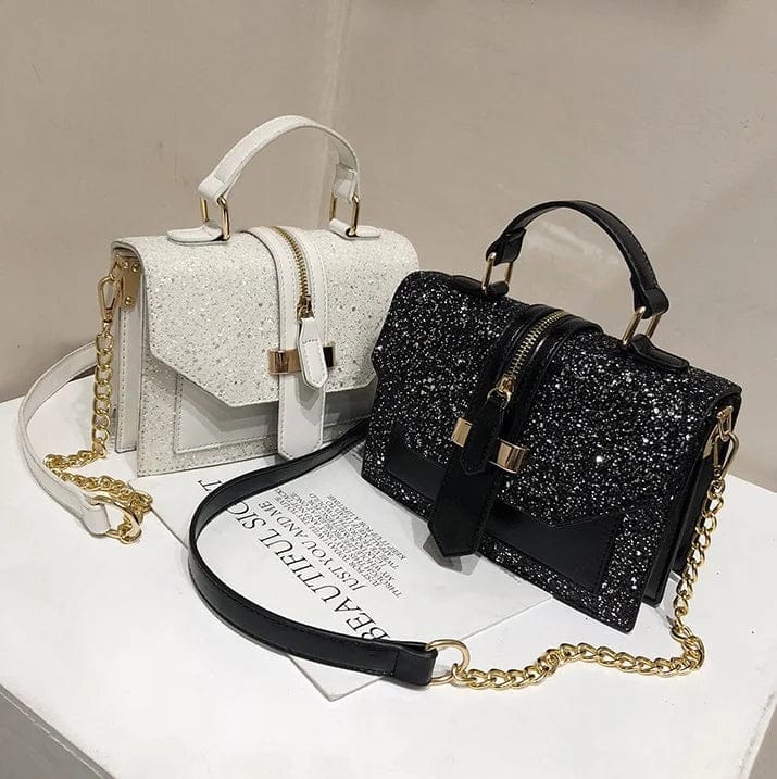 Custom logo luxury sequins hand bag women's popular design handbag young lady chain purses for girls