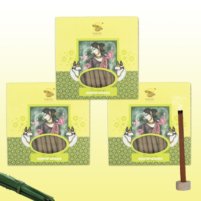 Nandi Panchgavya 100 Percent Cow Dung Dhoop Sticks for Pooja with Stand (Lemongrass Fragrance -Pack of 3,150 Sticks)